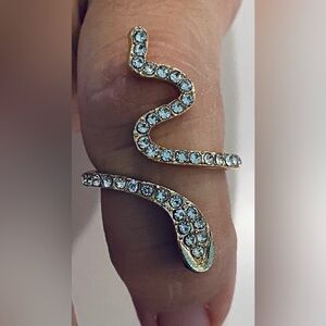 Gold Serpentine Ring with Sparkling Simulated Diamond Crystals